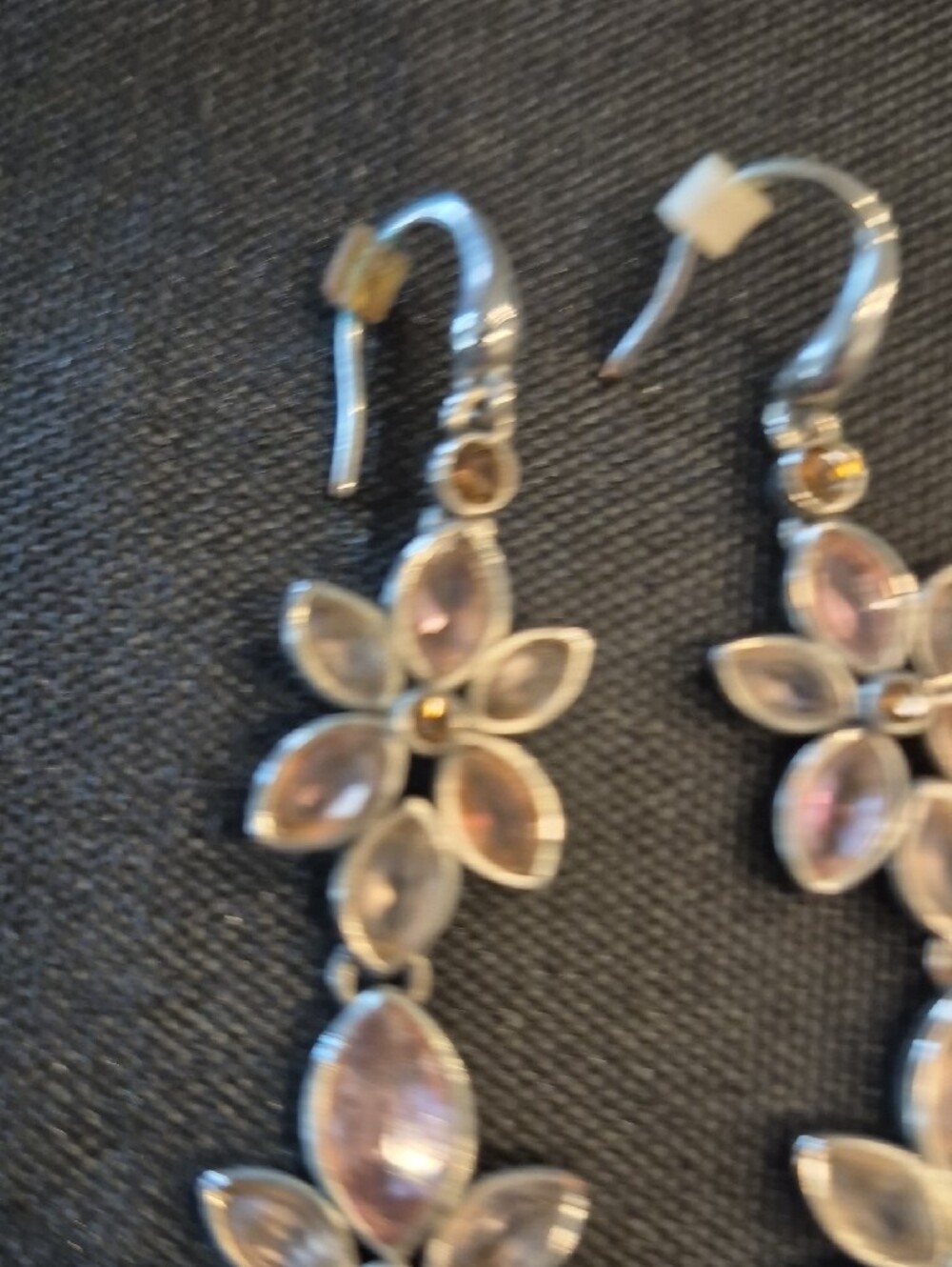 Delicate Pink Flower Crystal Drop Earrings In Silver Tone - Picture 3 of 5